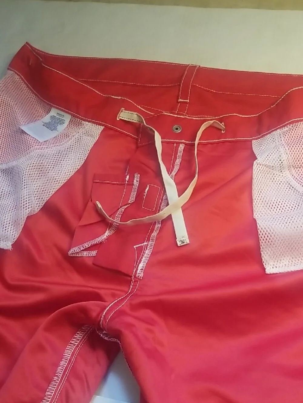 True Religion Men’s Bright Red Shorts with White Stitching
